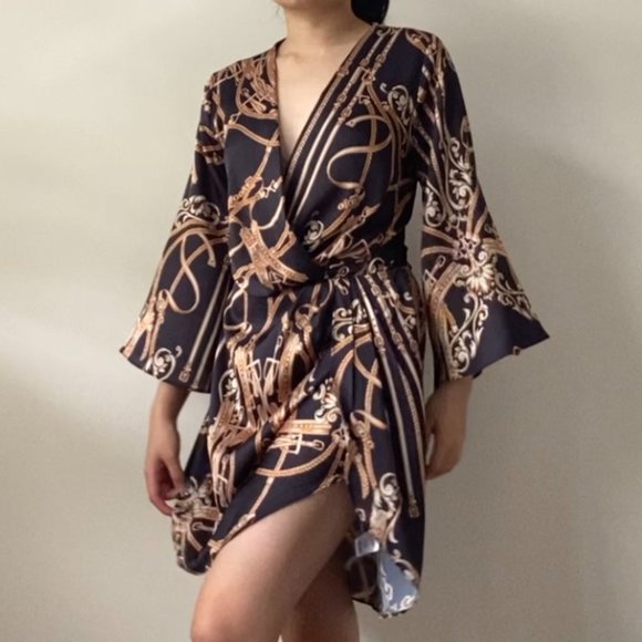 Sheike Black and Gold Wrap Dress - Picture 2 of 8